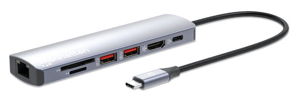 Hub USB-C Macho Manhattan - 2x USB-A - 1x USB-C - 1x HDMI 1x RJ-45 - 1x SD - Micro SD - Gris